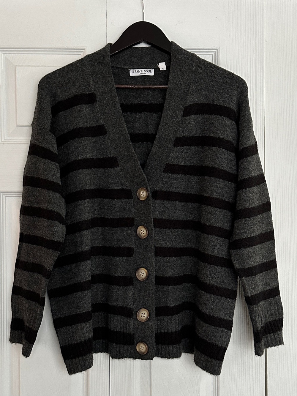 Brave Soul Gray and Black Striped Button Cardigan